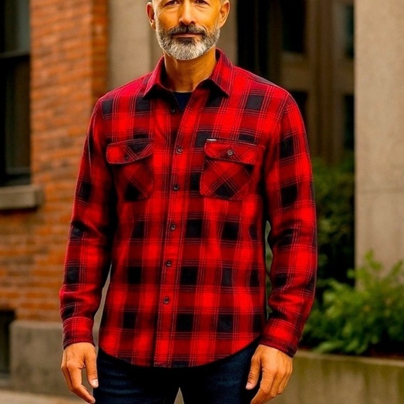 📌Surplus Thread Collective Red Black Plaid Button Shirt Men’s XL Flannel Style - Picture 1 of 8
